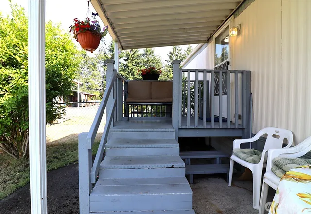 a porch with seating space