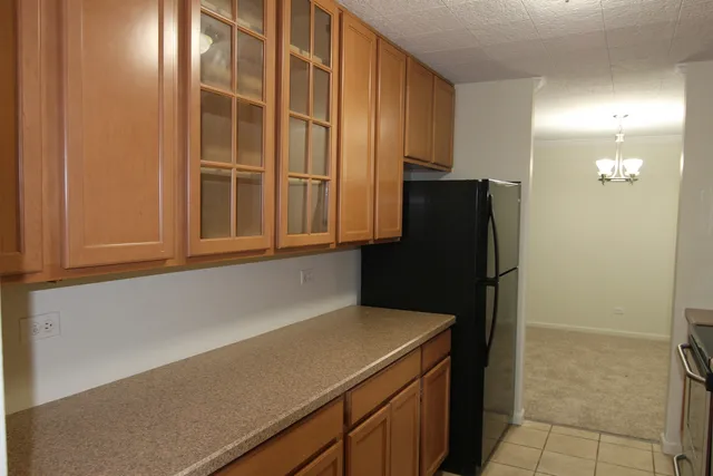 a kitchen with stainless steel appliances granite countertop a sink and a refrigerator
