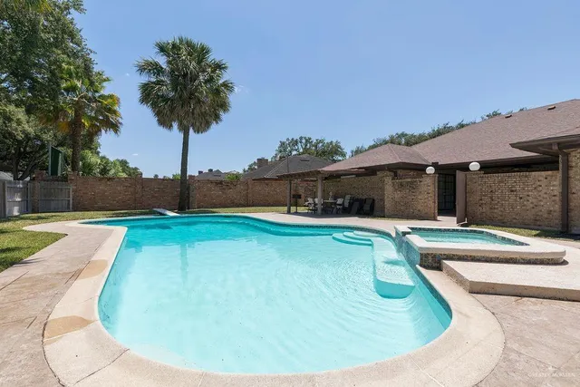 a view of a swimming pool with a backyard