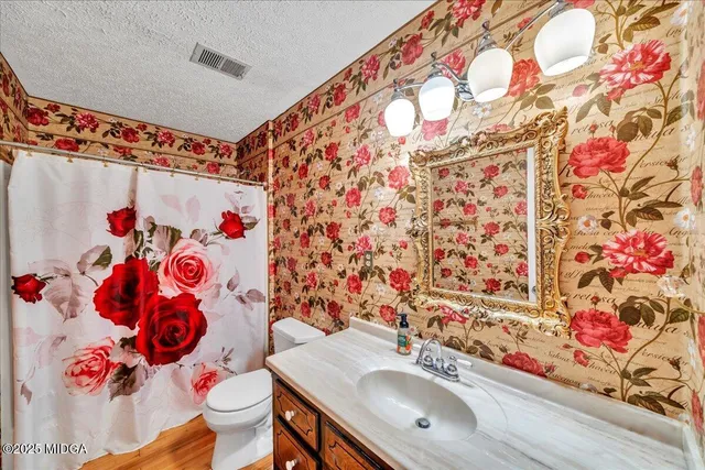 an aerial view of green landscape with trees