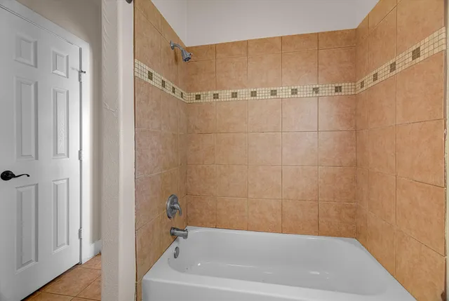 a bathroom with a bathtub