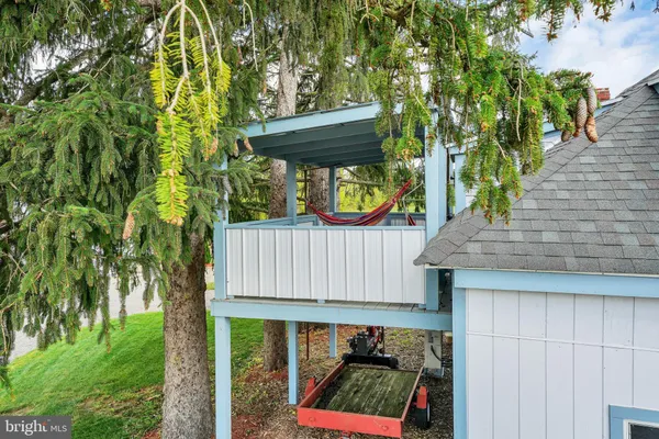 a view of small yard from a balcony