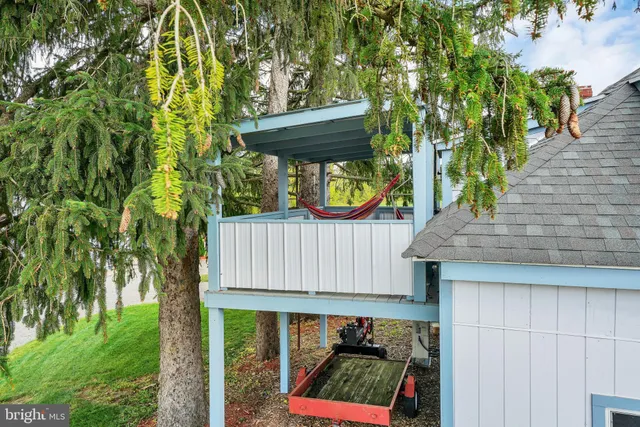 a view of small yard from a balcony