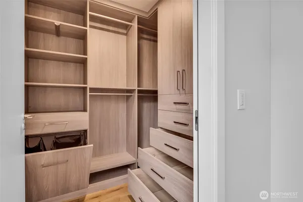 a view of walk in closet with empty racks