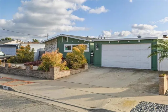 a front view of house with a garden