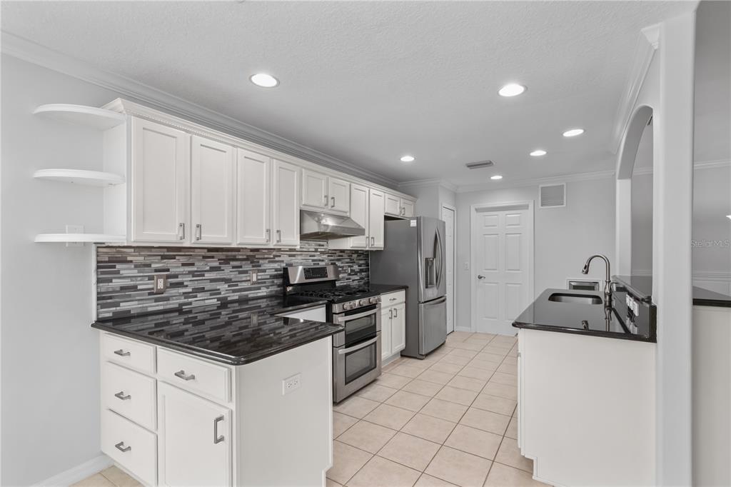 15692 Southwest 11th Court Road Ocala, FL 34473 - Photo 29 of 49 a kitchen with granite countertop a sink stove and cabinets