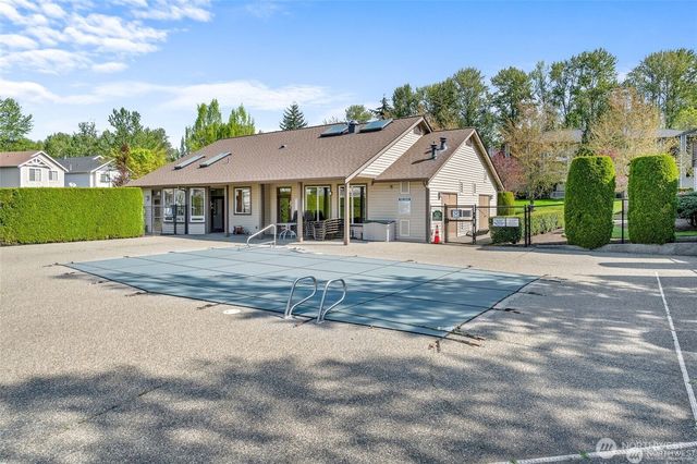 front view of a house with a patio