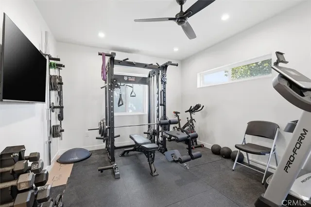 a view of a room with gym equipment