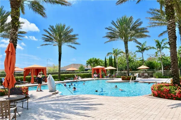 a view of an outdoor space and swimming pool