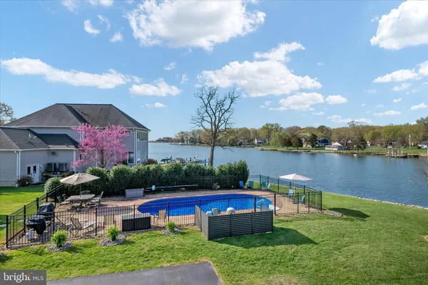 a view of swimming pool with a lake view