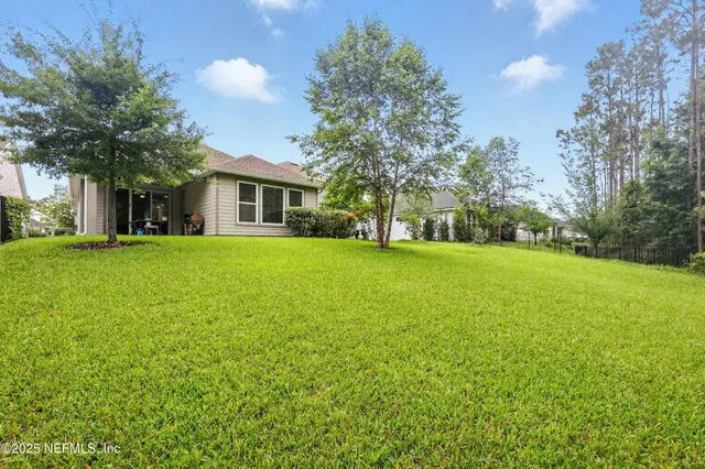 an outdoor space with furniture