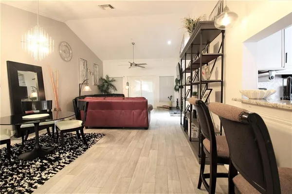 a view of a hallway with workspace
