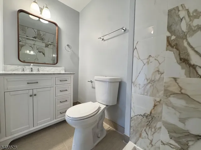 a bathroom with a toilet sink and vanity