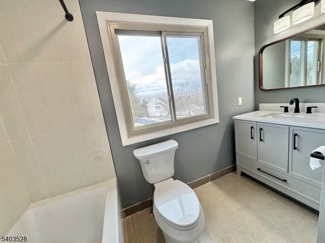 a bathroom with a toilet a sink a vanity and mirror