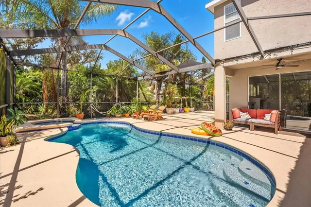 a view of a building with sitting area