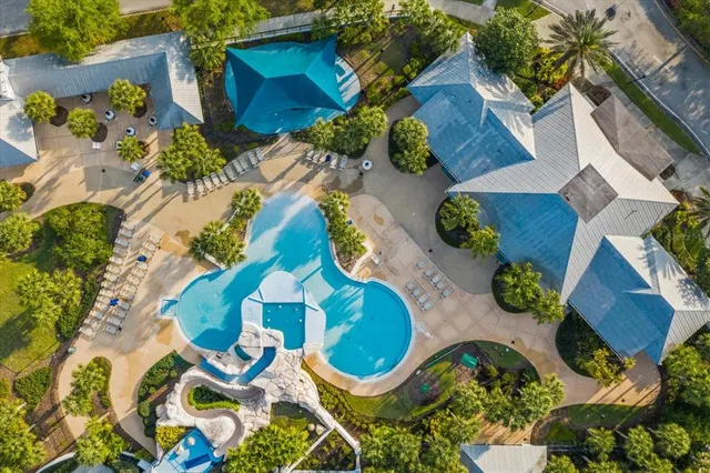 an aerial view of a house