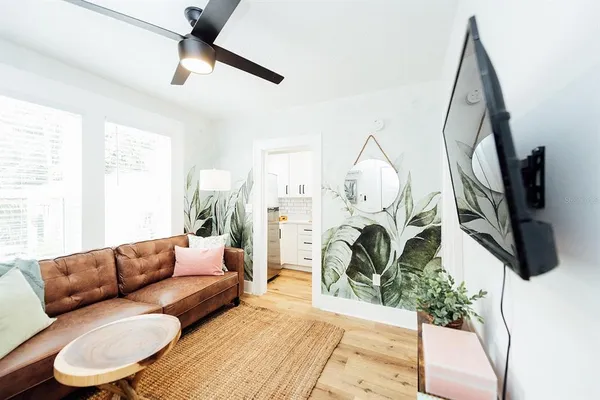 a living room with furniture