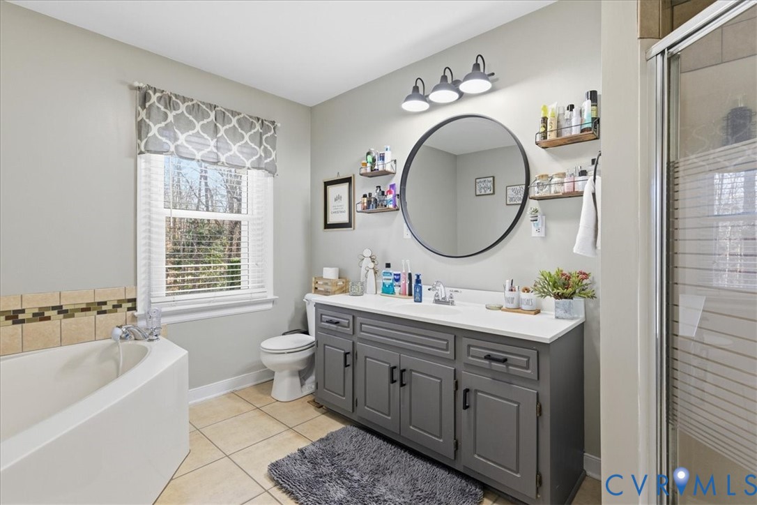13504 Taylor Drive Disputanta, VA 23842 - Photo 8 of 49 a bathroom with a toilet a sink a mirror and a bathtub
