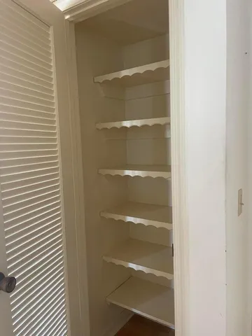 a view of walk in closet with empty racks