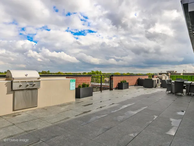 a view of a terrace with storage