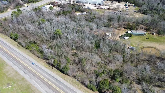 a view of a lake with large trees