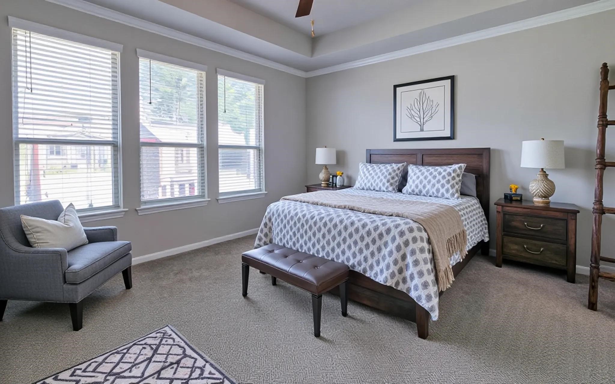 16747 Rockwall Street Conroe, TX 77303 - Photo 23 of 50 PARTIALLY DIGITALLY STAGED to help imagine the spaciousness and possibilities of this lovely Primary Suite. Front to back, this .99 acre has so many possibilities and awaits your imagination. 16747 Rockwall St, 77303 features .9 partially cleared acre, stone and brick home built in 2023. Well cared for, and ready to grow your dreams!