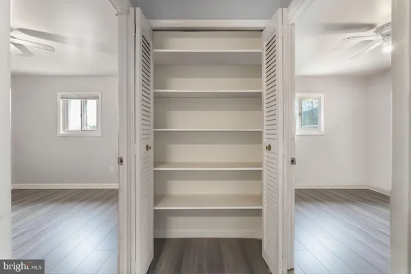 a view of walk in closet with empty racks