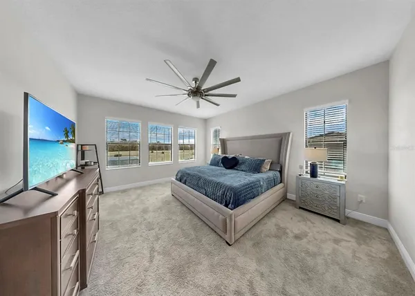 a bedroom with a bed and a tv