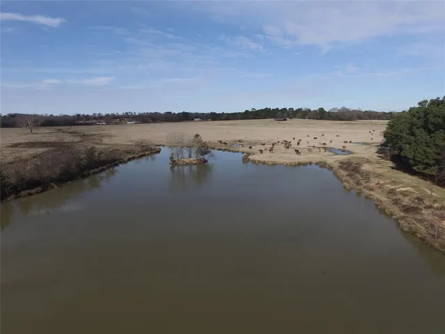 a view of a lake with houses in the back