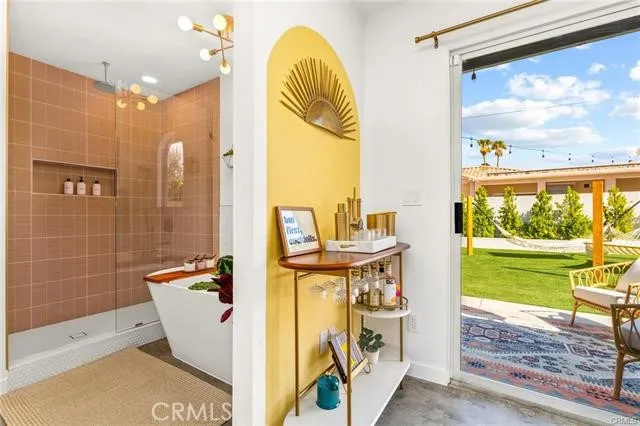 a bathroom with a sink and mirror