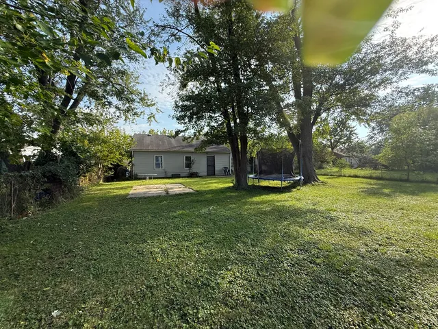 a view of a house with a yard and a large tree