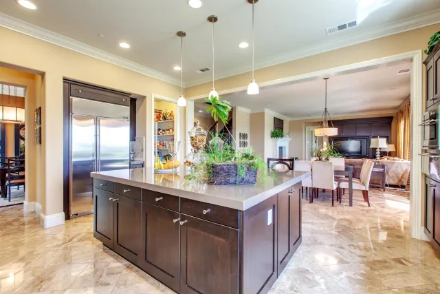 a kitchen with lots of counter top space