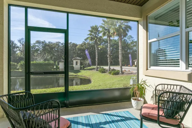 a view of porch with a bench