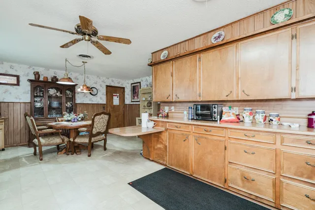 a view of a kitchen and living room