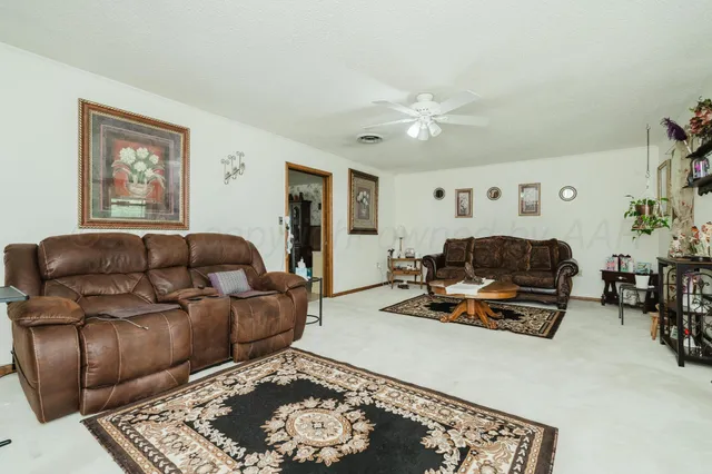 a living room with furniture a rug and a window