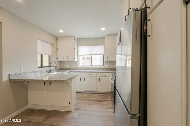 a view of a room with shelves