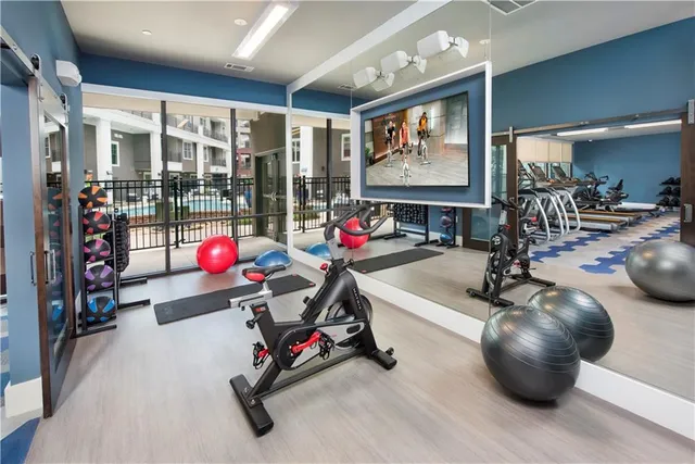 a room with gym equipment