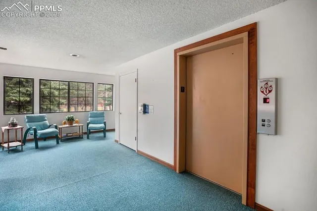 a living room with furniture and large window
