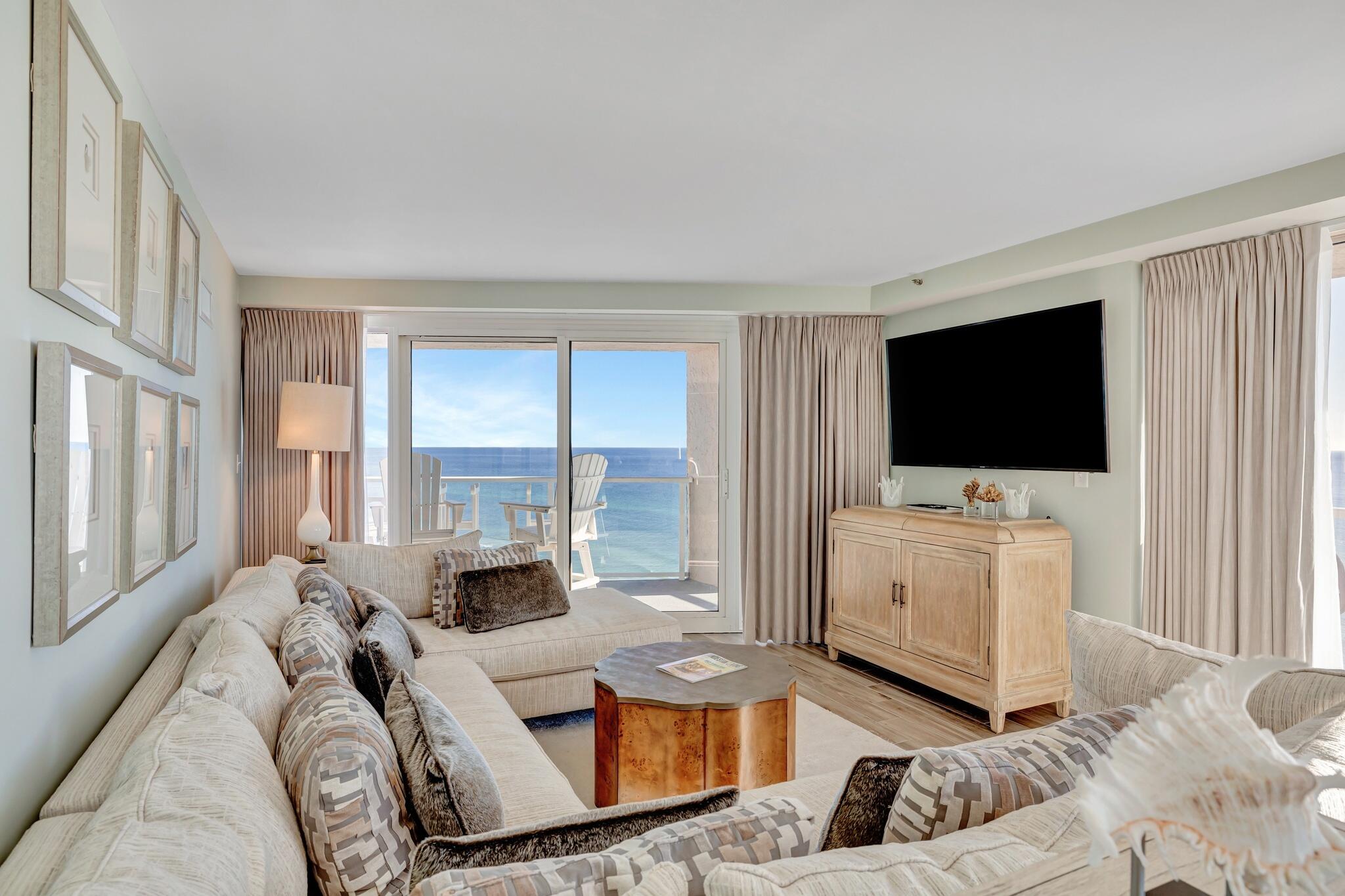 4323 Beachside 2, Unit 323 Miramar Beach, FL 32550 - Photo 13 of 41 a living room with furniture and a flat screen tv