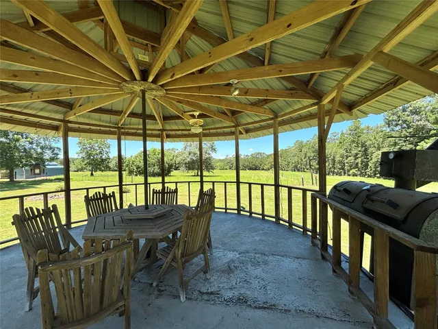 a view of a patio on the deck