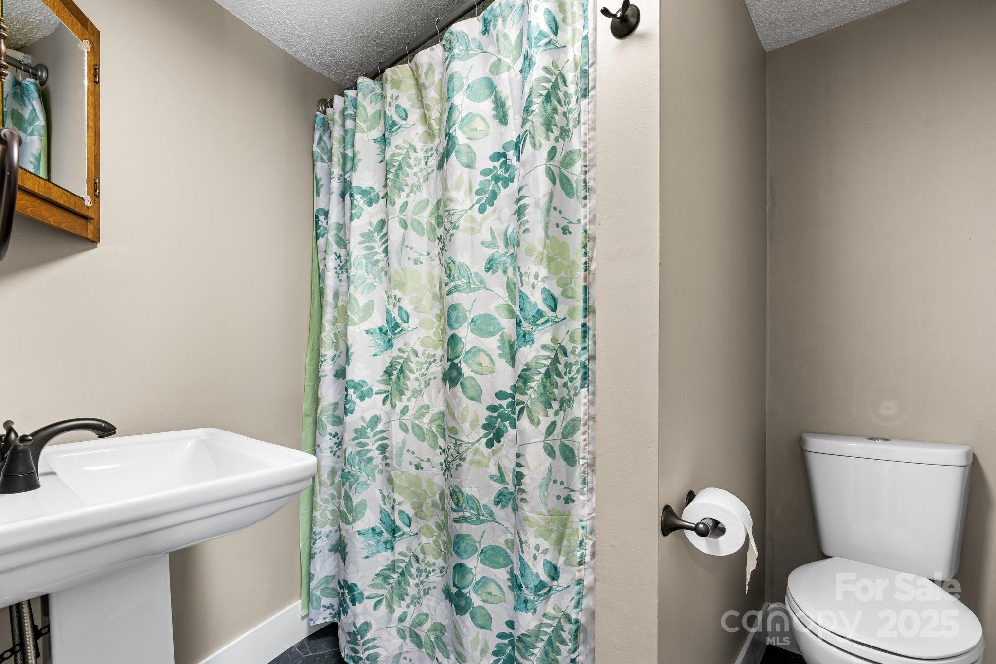 1826 Walt Arney Road Lenoir, NC 28645 - Photo 37 of 40 a white toilet sitting next to a white sink and a shower curtain