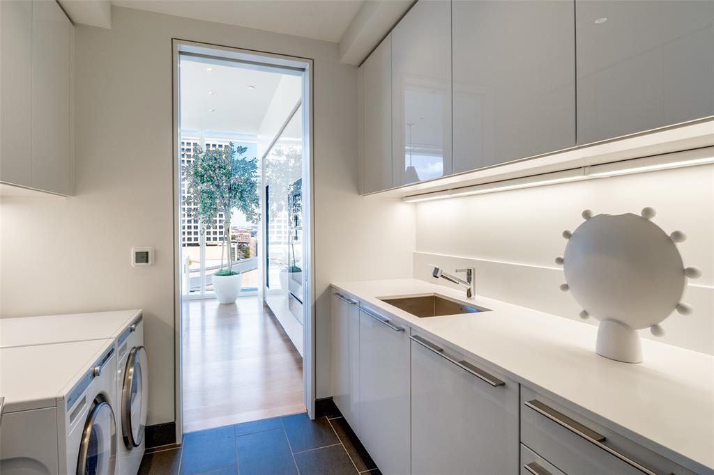 1747 Leonard Street, Unit 802 Dallas, TX 75201 - Photo 17 of 26 a kitchen with a sink and a wooden floor