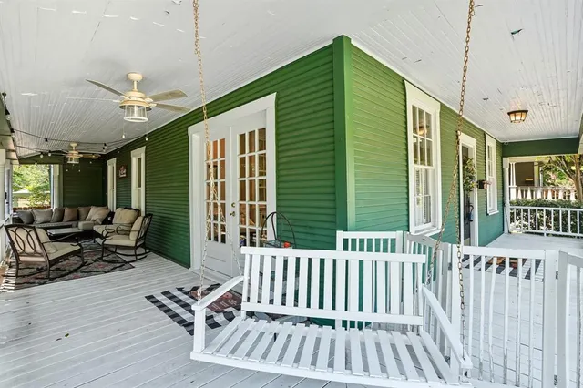 a view of porch with seating space