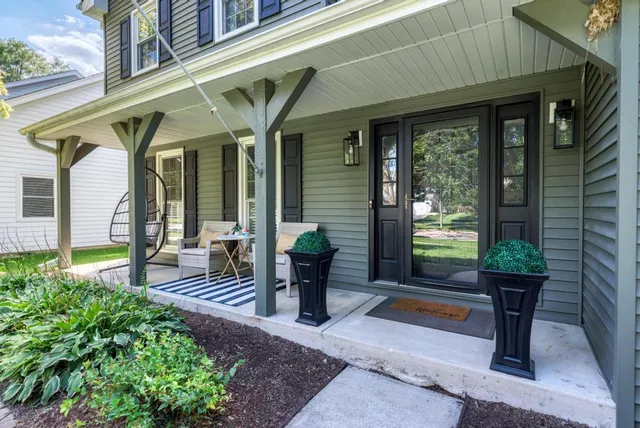 a building outdoor space with patio furniture