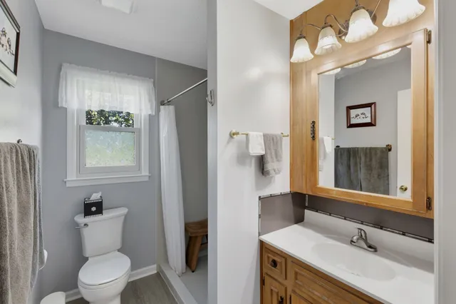 a bathroom with a sink a toilet and a mirror