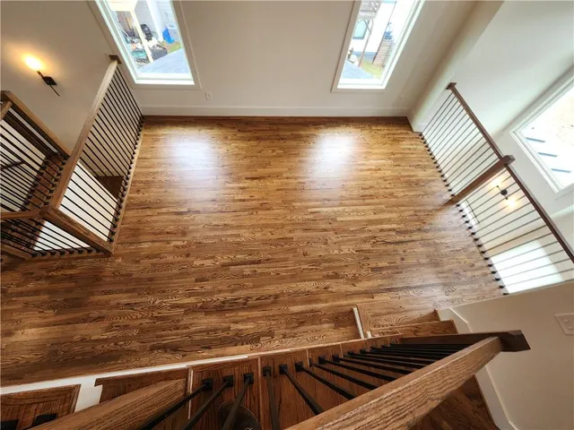 a view of roof deck with wooden floor