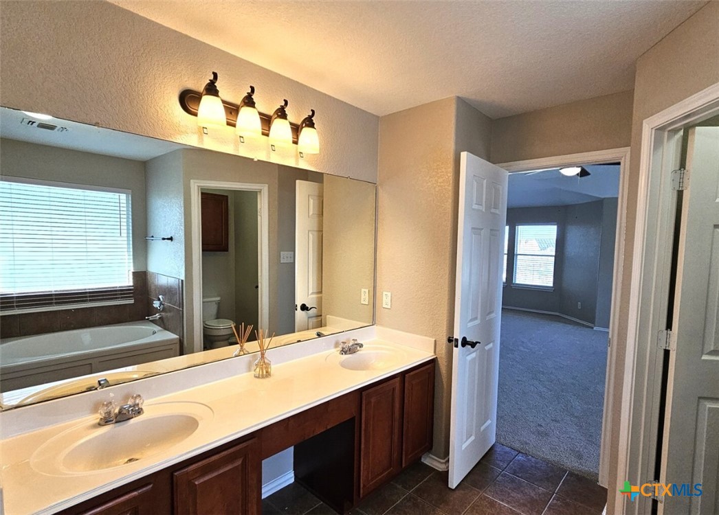 316 Julian Point Cibolo, TX 78108 - Photo 27 of 28 a bathroom with a sink and a large mirror