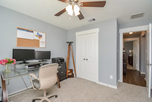 a workspace with furniture