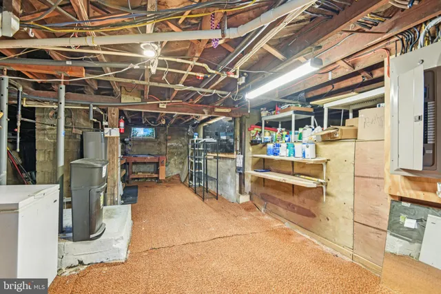 a view of a storage room with racks