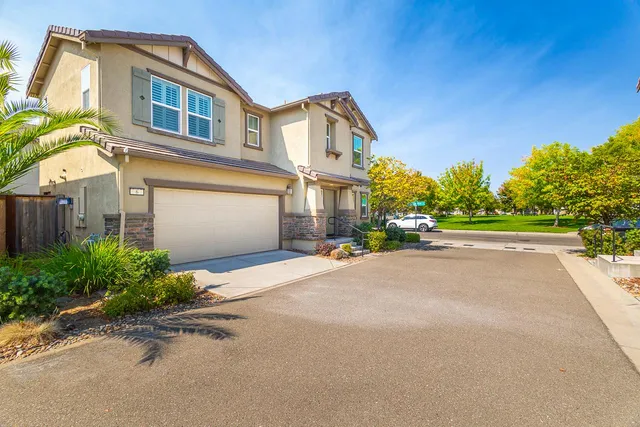 a view of a park with large trees